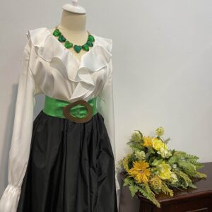 Bluza albă cu volan și cordon - imagine 5