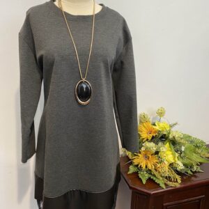 Rochie gri cu piele și dantelă - imagine 2